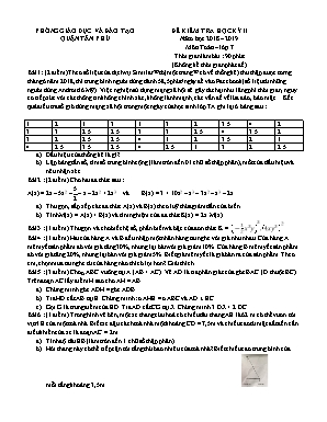 Đề kiểm tra học kỳ II môn Toán Lớp 7 - Năm học 2018-2019 - Phòng giáo dục và đào tạo Tân Phú